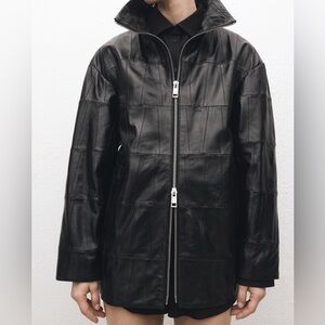 NWT Women’s Mango Black Leather Coat Selection Collection Small $699